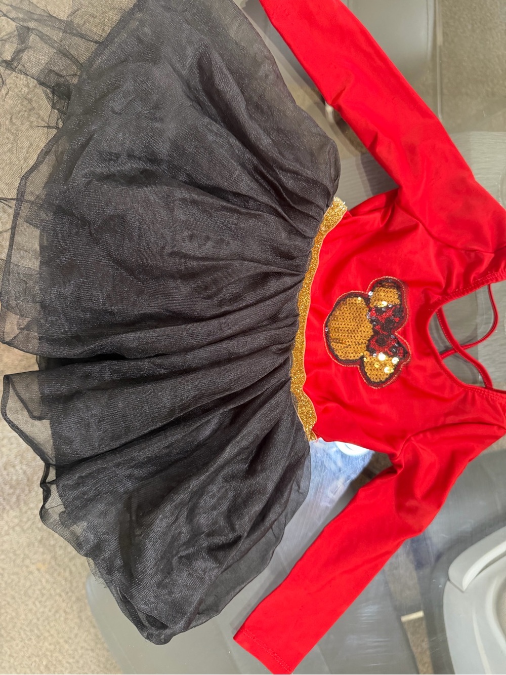 Disney Red and Black Sequin Tutu Dress with Gold Trim